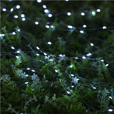 Гирлянда «Нить», 20 м, IP44, 200 LED, 2 режима, солнечная батарея, серебристая нить, свечение белое
