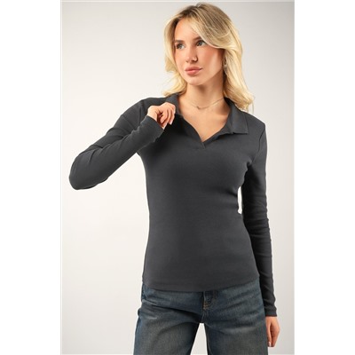 Женский лонгслив-поло в рубчик Happyfox