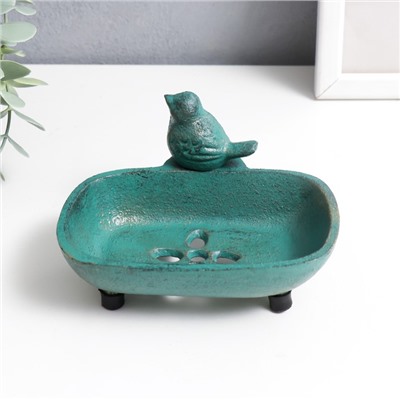 Фигурка-мыльница чугун «Воробушек», патина, 7.2×12.8×10 см