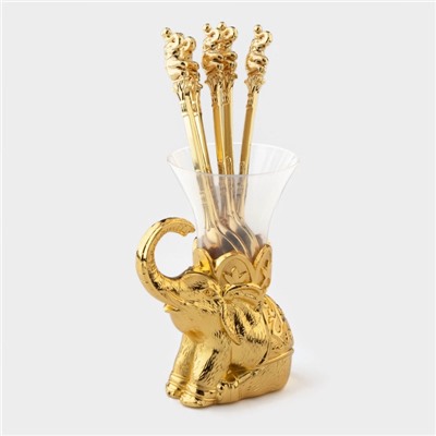 Набор ложек на подставке «Слон», 8×4×16 см, ложки h=13 см, 6 шт., цвет золотой