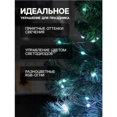 Умная гирлянда «Нить» 10 м роса, IP20, серебристая нить, 100 LED, управление с приложения, свечение RGB, USB