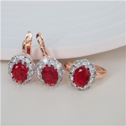 Комплект ювелирной бижутерии коллекция "Дубай" серьги и кольцо 17 р, покрытие позолота, вставка: фианиты, цвет: прозрачный и красный, арт.213.966-17