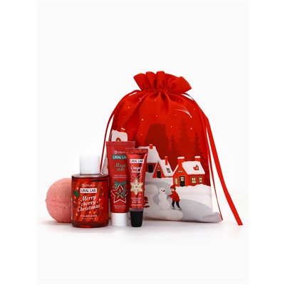 Новогодний подарочный набор косметики в мешке, домики, URAL LAB
