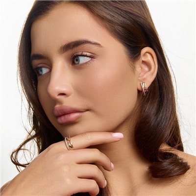 Комплект ювелирной бижутерии коллекция "Дубай" серьги и кольцо 18 р, покрытие позолота, вставка: фианиты и цирконы, цвет: фиолетовый и прозрачный, арт.215.698-18