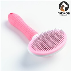 Пуходёрка с самоочисткой Пижон Premium округлая, с каплями, 10×19 см, розовая