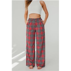 Брюки палаццо домашние широкие красная клетка (Красный)