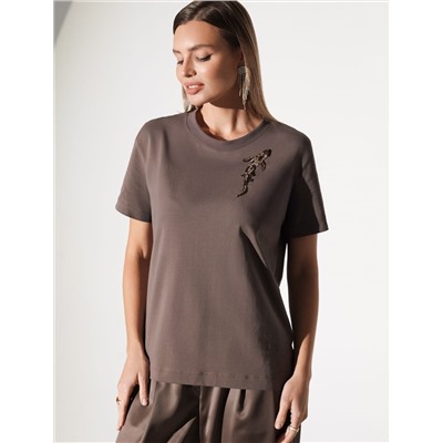 Нарядная футболка с принтом пайетками из премиального хлопка с эластаном