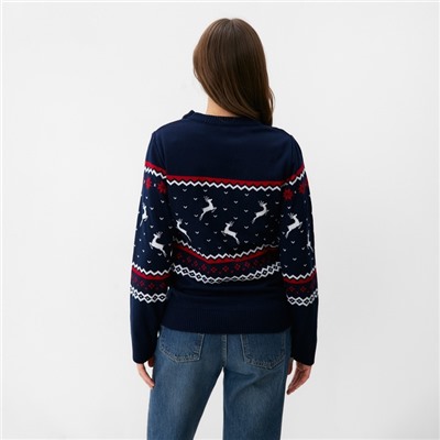 Свитер вязаный новогодний KAFTAN Family look, размер 46, синий