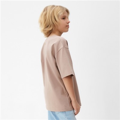 Футболка детская однотонная MINAKU: Basic line, бежевая, рост 122 см