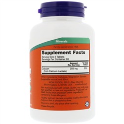 Now Foods, Лактат кальция, 250 таблеток
