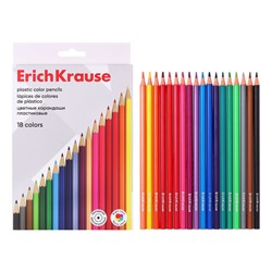 Карандаши 18 цветов ErichKrause, пластик, шестигранные, мягкий 2.6 мм грифель, картонная упаковка, легкая заточка, европодвес