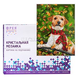 Кристальная (алмазная) мозаика на подрамнике "Осенний щеночек" 30х40