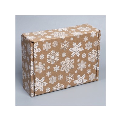 Коробка новогодняя складная «Снежинки», бурый, 27×21×9 см, Новый год