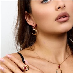 Комплект ювелирной бижутерии коллекция "Дубай" серьги, кулон и кольцо 20 р, покрытие позолота, вставка: фианиты, цвет: красный, арт.217.480-20