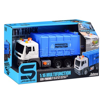 Машина "Эко-мусоровоз" 1:16 (свет, звук) в коробке (цвет синий)