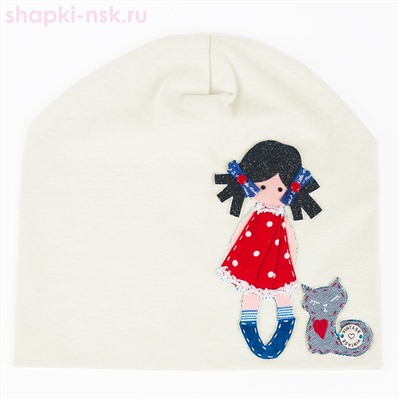 109 Ш Девочка с котенком Колпак для девочки (50-54)