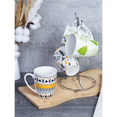 Кружка 4 штуки на металлстенде 380 мл / MN-041 /кружка новогодняя/ в гофрокоробе