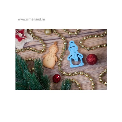 Форма для печенья новогодняя «Снеговик», вырубка, штамп, 9.9×5.7×1.5 см, пластик, голубая