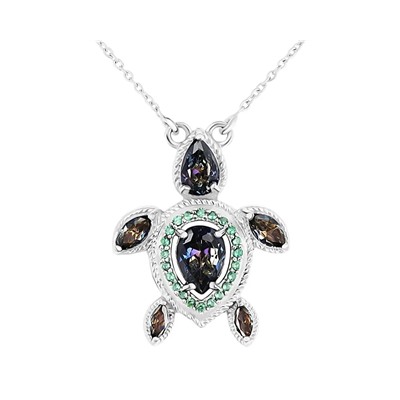 Колье, мистик кварц синий , наноизумруд, Черепаха