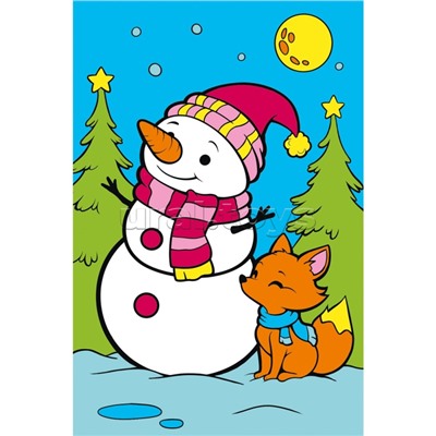 Холст мини 10х15 по номерам "Снеговичок и лисичка" (7цв.)