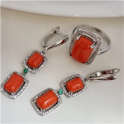 Комплект ювелирной бижутерии серьги и кольцо 20 р, покрытие посеребрение, вставка: фианиты и искусственный камень, цвет: оранжевый и прозрачный, арт.313.155-20
