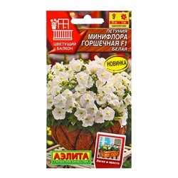 Семена цветов Петуния Минифлора горшечная F1 белая  (драже в пробирке) Цветущий балкон, Ц/П,5 шт. 10