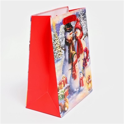 Пакет подарочный новогодний ламинированный «Снеговики»,18×23×10 см