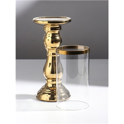 Подсвечник на 1 свечу «Лира», керамика, стекло, d=8 см, золото, 9.3×9.3×34 см