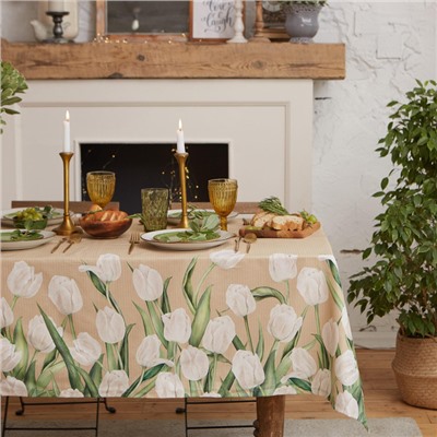 Скатерть «Этель. Белые тюльпаны», 149×110 см, 100% хлопок, саржа 190 г/м²