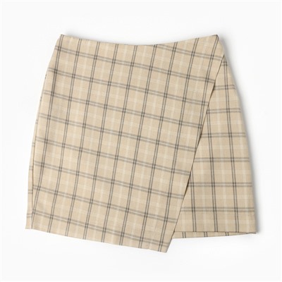 Юбка мини на запах женская MINAKU: Casual Collection, клетка бежевая, размер 48
