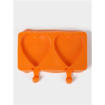 Форма для мороженого «Сердечко», силикон, 19.5×14×2.5 см, 2 ячейки (8.4×9 см), МИКС