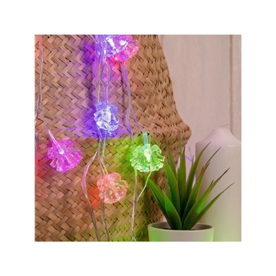 Гирлянда «Нить» 5 м с насадками «Два колокольчика», IP20, прозрачная нить, 20 LED, свечение мульти (RG/RB), мигание, 220 В