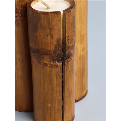 УЦЕНКА Свеча в бамбуке тройная, 14×15×30 см, 100 мл, цв. бежевый