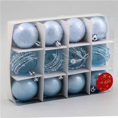 Ёлочные игрушки «Сказочные узоры», шары новогодние, d=6 см, набор 12 шт., орбита, голубой