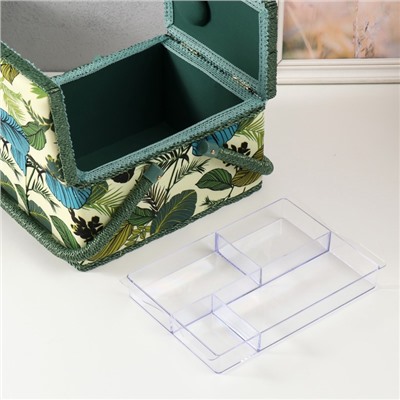 Шкатулка для рукоделия и шитья «Тропические листья на зелёном», хранение ниток, иголок, мелочи, 19×26×14.5 см