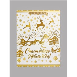 Пакет подарочный новогодний ламинированный вертикальный «Олени», 33×42×10 см