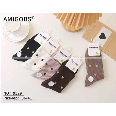 AMIGOBS носки женские цветные в рубчик с принтом "Сердечки" арт. 9529