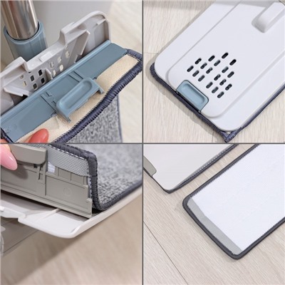 Швабра с отжимом и ведром Raccoon, ведро с отсеками, швабра плоская, 2 кармана, 32×12×142 см, дополнительная насадка из микрофибры