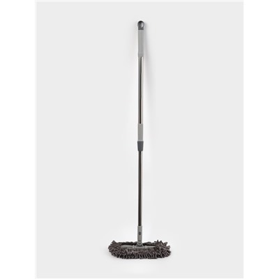 Швабра для мытья пола плоская гибкая Доляна, насадка из микрофибры букли 29×13 см, телескопическая стальная ручка 75(116) см, серая