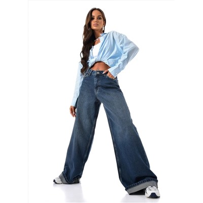 Женские джинсы широкие с подворотом CRACPOT