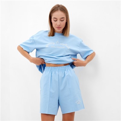 Костюм женский (футболка, шорты) MINAKU: SPORTY & STYLISH, голубой, размер 44