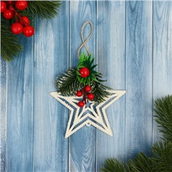 Ёлочная игрушка «Зимнее волшебство. Звезда, ягодки на ветке» пластик, 10×10 см, белый