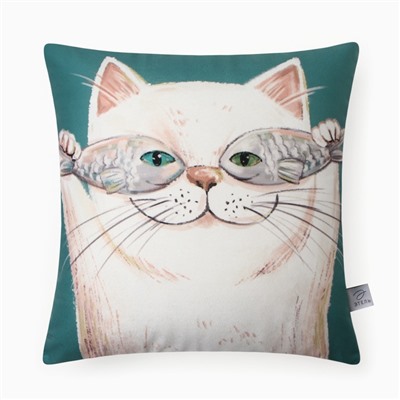 Подушка декоративная «Этель. Счастливый котик», 40×40 см, велюр