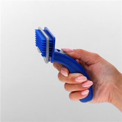 Пуходёрка, 10×15 см, с самоочисткой, пластик, синяя