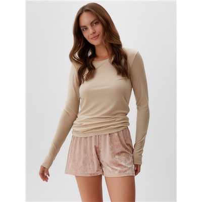 Пижама женская (лонгслив, шорты) KAFTAN «Бархат», размер 40-42, цвет розовый, бежевый
