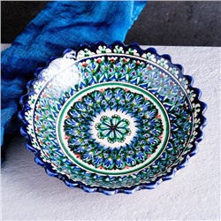 Тарелка глубокая Риштанская Керамика «Узоры», d=20 см, синяя, узор МИКС