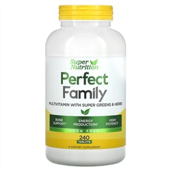 Super Nutrition, Perfect Family, мультивитамины с супер зеленью и травами, без железа, 240 таблеток