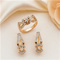 Комплект ювелирной бижутерии коллекция "Дубай" серьги и кольцо 18 р, покрытие позолота, вставка: фианиты, цвет: прозрачный, арт.216.401-18