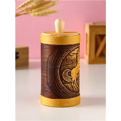 Туес высокий «Конь вороной», банка для хранения, береста