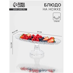 Блюдо на ножке, 31×10.5×11.5 см, стекло, прозрачное